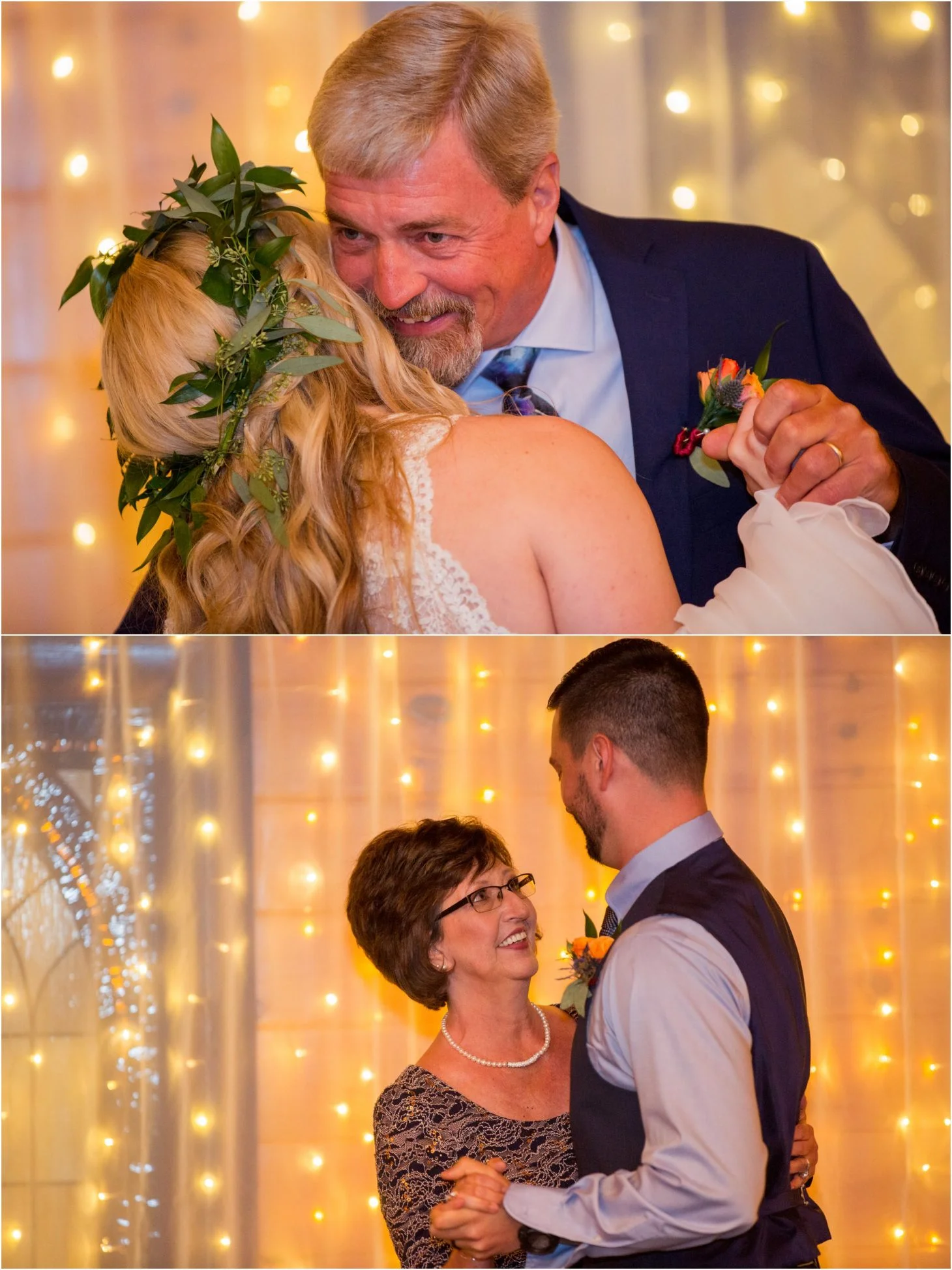 Heartfelt wedding dances in front of twinkling lights at Moose Hollow Lodge in Pigeon Forge