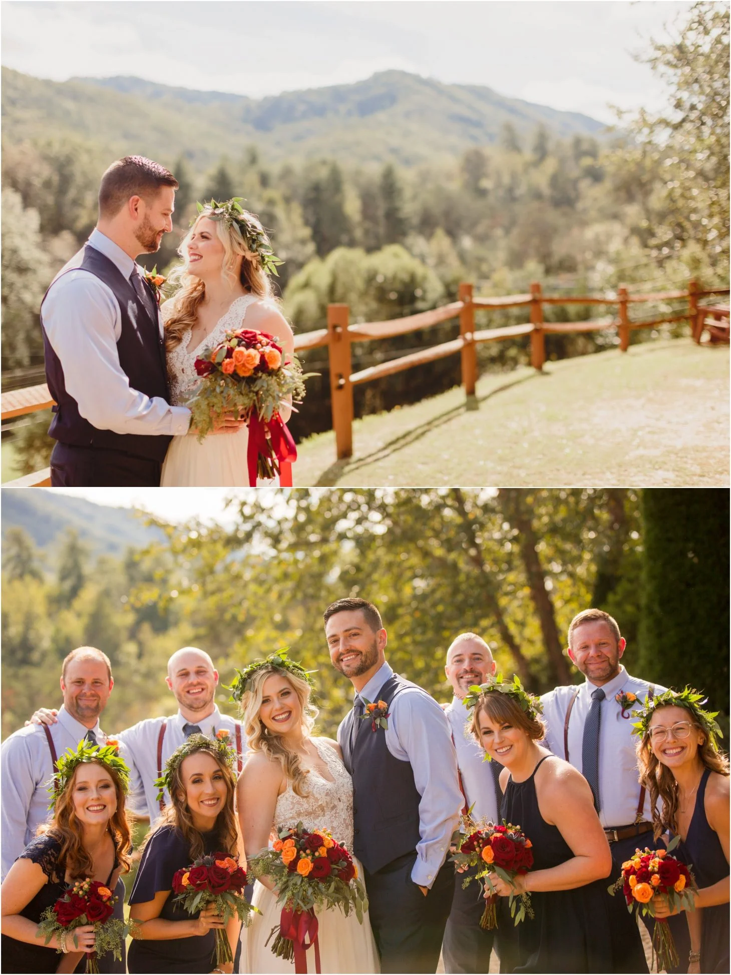 Outdoor wedding party with mountain views at Moose Hollow Lodge in Pigeon Forge near the Smoky Mountains